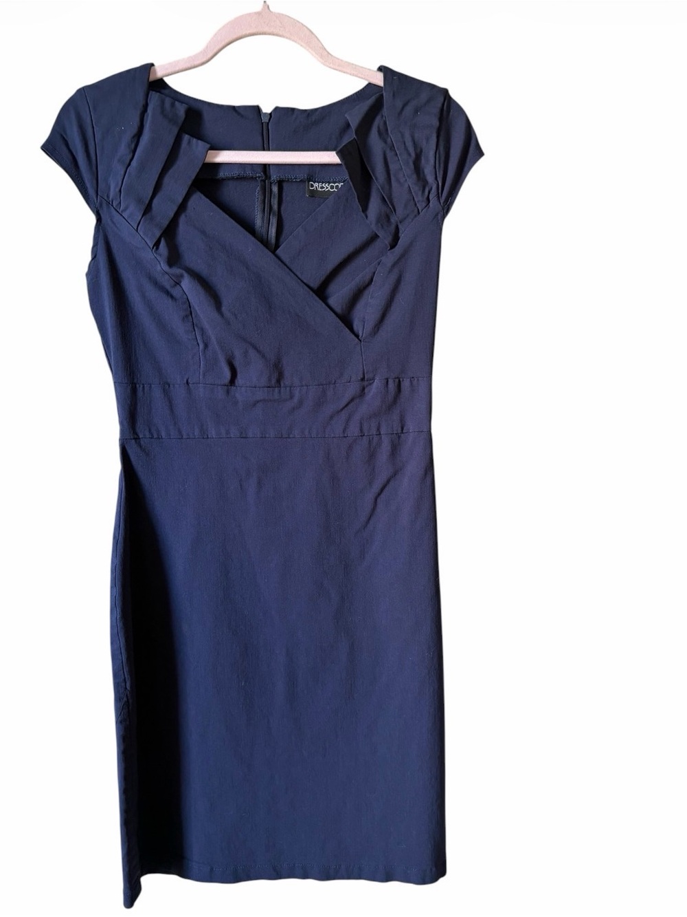 Classic Navy Midi Sheath Dress with Cap Sleeves